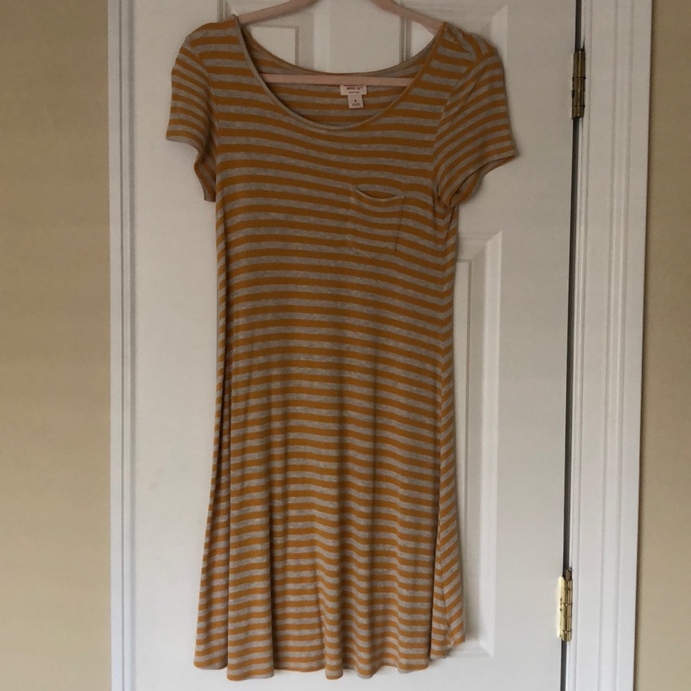 Mustard and Grey Striped T-Shirt Dress